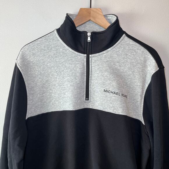 Michael Kors Men's Half Zip Pullover Fleece Sweatshirt Gray Black Size X-Large - Picture 2 of 6
